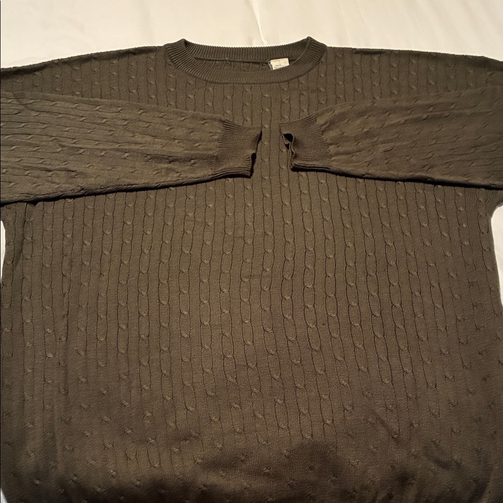 Men's Olive Cable Knit Silk Sweater